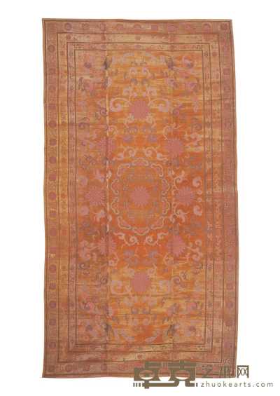 清中期 罕见的丝制地毯 350×188cm
